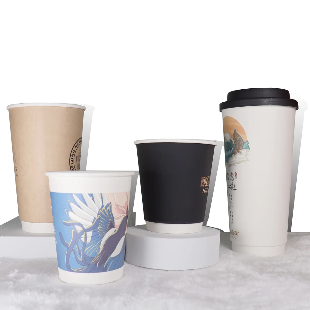Custom printed disposable milk tea coffee cups with lids disposable party paper cups with lids