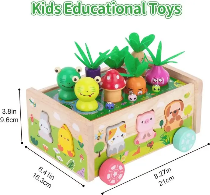 Montessori wooden farm toys ages 1-3 years shape recognition learning animal vegetable blocks wooden toys