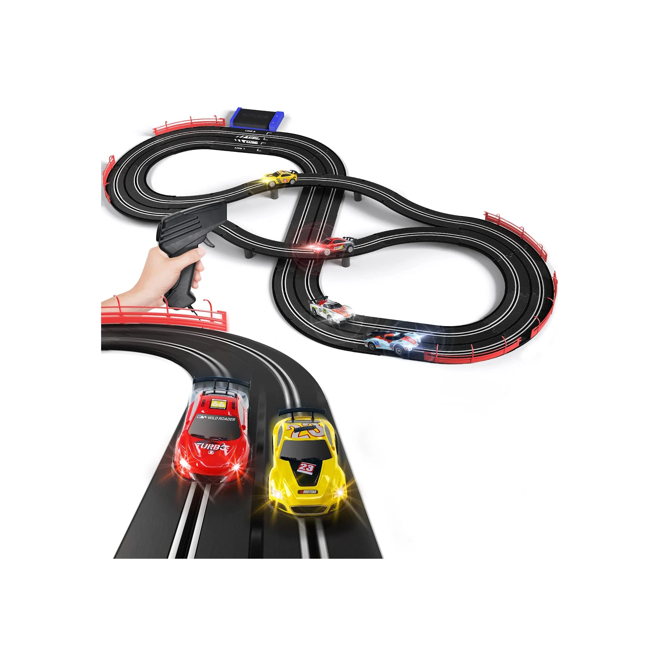 Electric Racing Tracks for Boys and Kids Including 2 Slot Cars 1:43 Scale with Headlights Dual Race Car Track