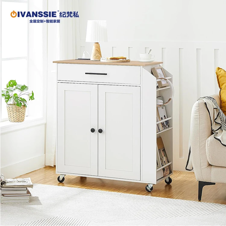 Kitchen Island  & carts with Power Outlet, Kitchen Storage Island with Spice Rack and Drawer Rolling with Wheels for home