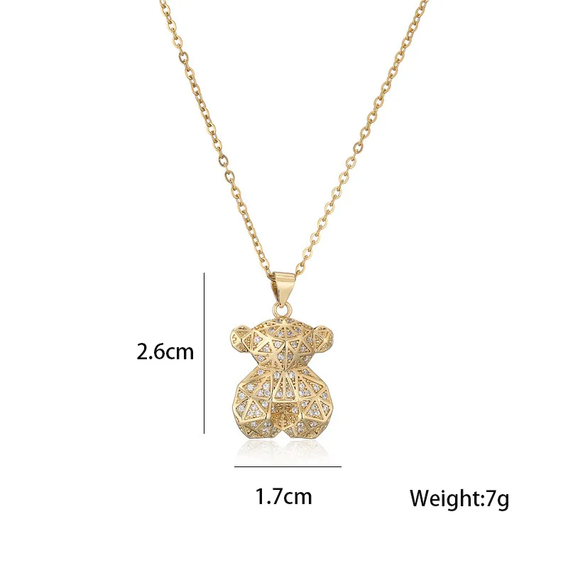 Custom 18K Gold Plated Teddy Bear Pendant Cubic Zircon 45+5cm O-shape Chain Pendant Necklace