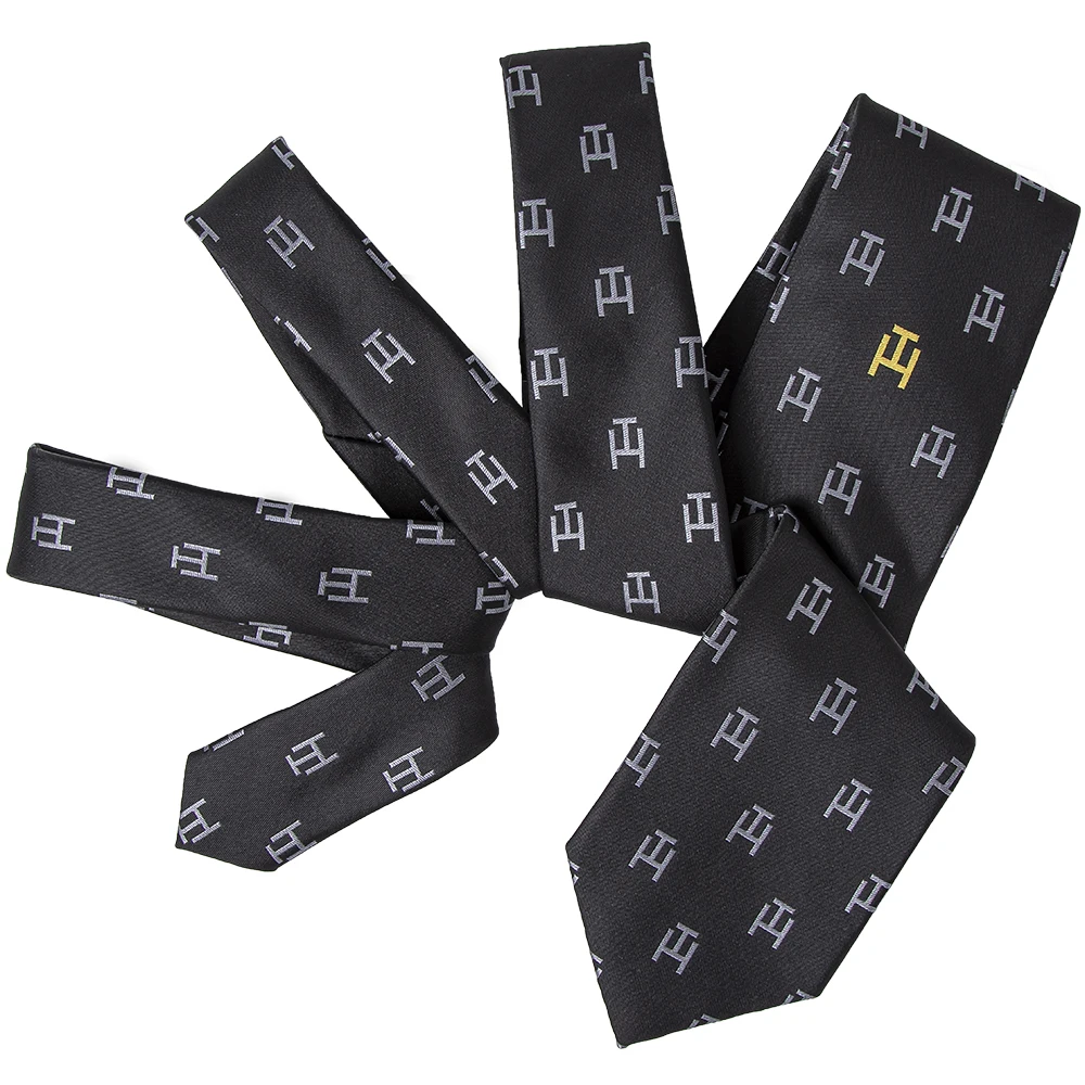 Men Custom Printed Ties Masonic Gold Square Compass Logo Microfiber Polyester Woven Neckties and Bowtie Various Styles In China