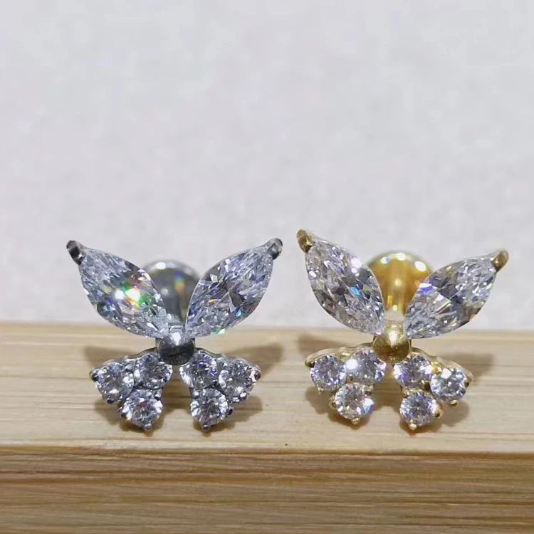 Getta  ASTM-F136 G23 titanium  knife shape internal thread daith flat back earring conch cartilage titanium piercing jewelry