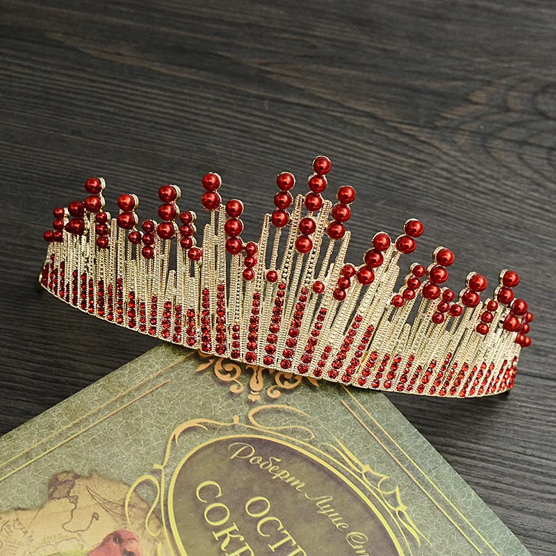 Diamond Imitation pearl alloy big crown headdress wedding dress hair ornament for the bride