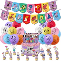 Korean Star Birthday Theme Party Decoration Cartoon Banner Cake Topper Balloon Birthday Set Male Group Party Supplies