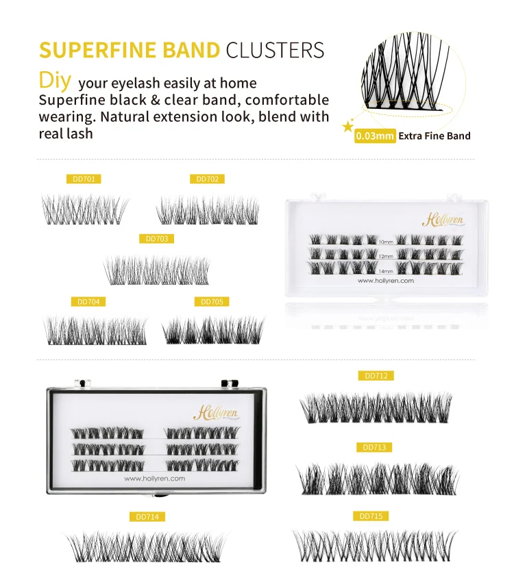 Hollyren Lash DIY Eyelash Extensions Private Label Segmented DIY Lash Extensions Pre-Cut DIY Home Lash Extensions Full Kit