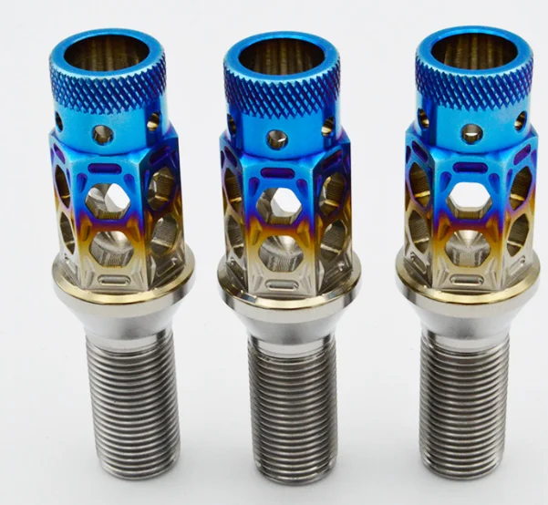 GR5 Ti-6Al-4V 17mm Hollow Extended Hex cone seat Titanium auto wheel bolt M14*1.5*28mm for European Series Auto refitting