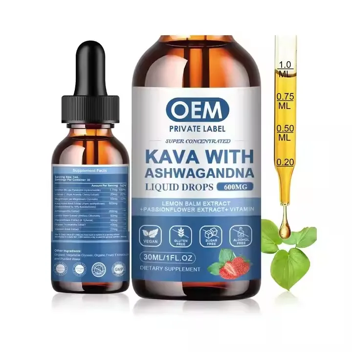Private Label Organic Kava Kava Root Liquid Extract Drink 30% 70% Kava Liquid Drops Support Sleep Calm And Stress Relief