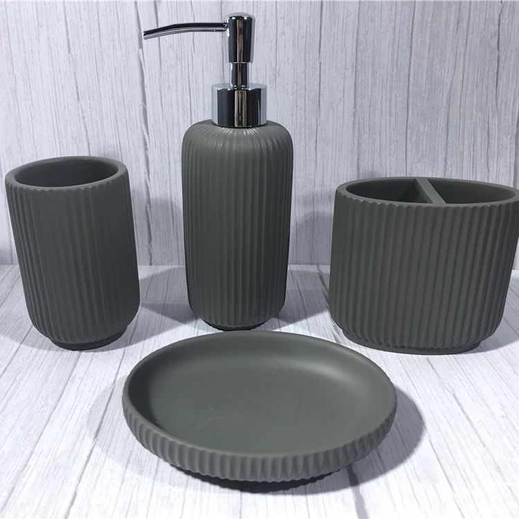 Серый полимерный классический стиль, 4 предмета, украшение для ванной комнаты, полный набор диспенсеров для лосьона