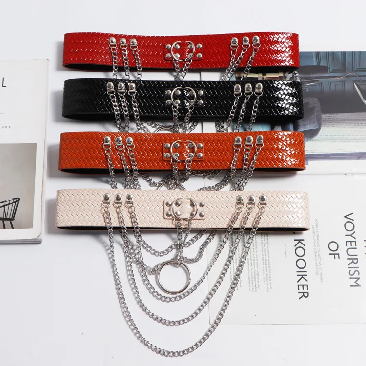 Customized Shiny Snake Pattern Leather PU Chain Woman Punk Belt For Dress