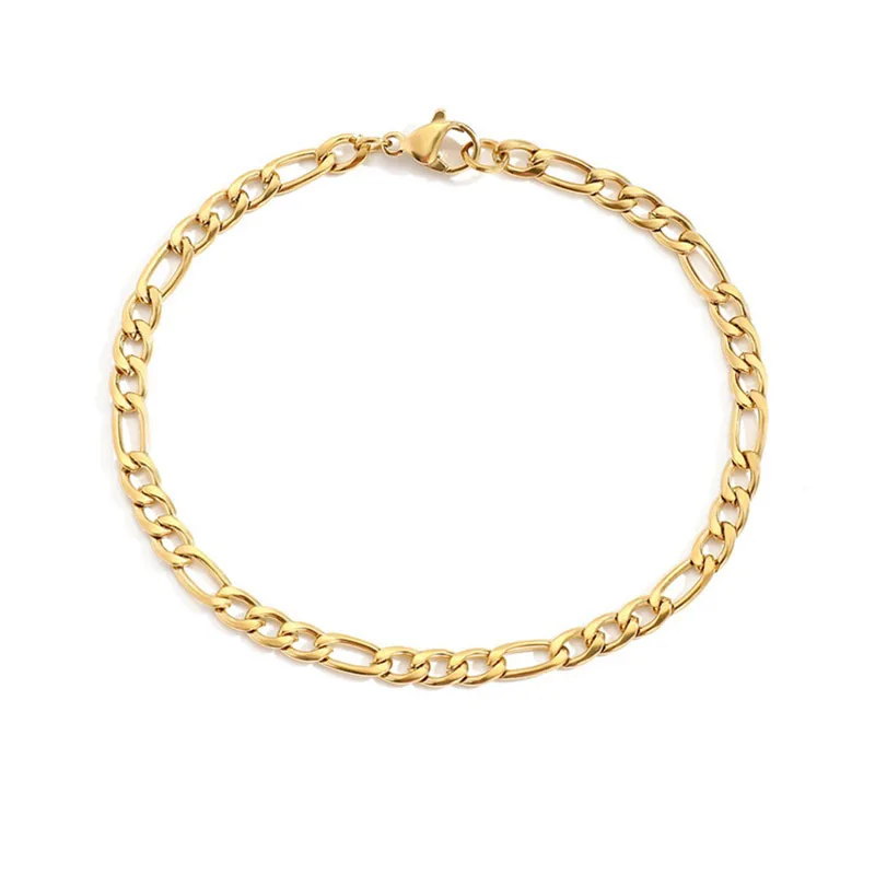 Classic High Quality  Latest Design Stainless Steel 18k Gold Plated Men Cuban Figaro Chain Bracelet Jewelry