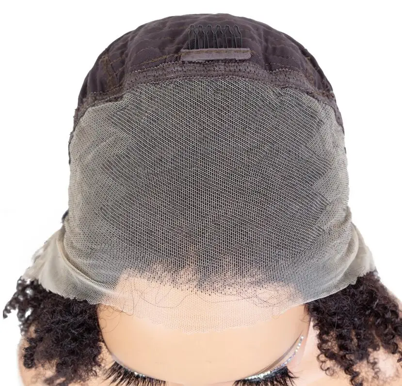 Brazilian Pixie Cut Short Swiss kinky Curly Glue Adhesive Waterproof Transparent Wig Frontal Human Hair 13*4 Lace Front Wigs