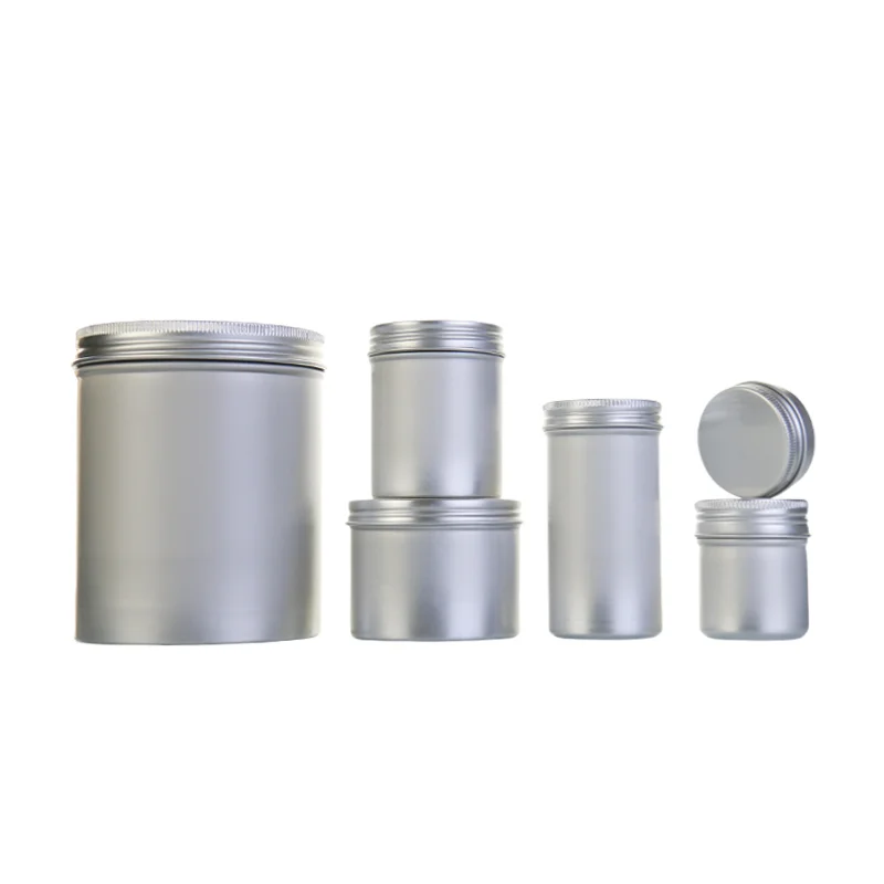 Reusable Metal Silver Coffee Tea Can 100g 150g 200g 250g Handicrafts Gift Cosmetic Hair Wax Face Cream Aluminum Jars