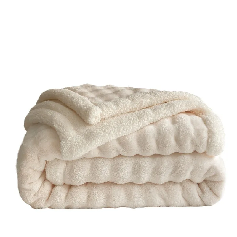 Double thick warm bubble rabbit fleece blanket