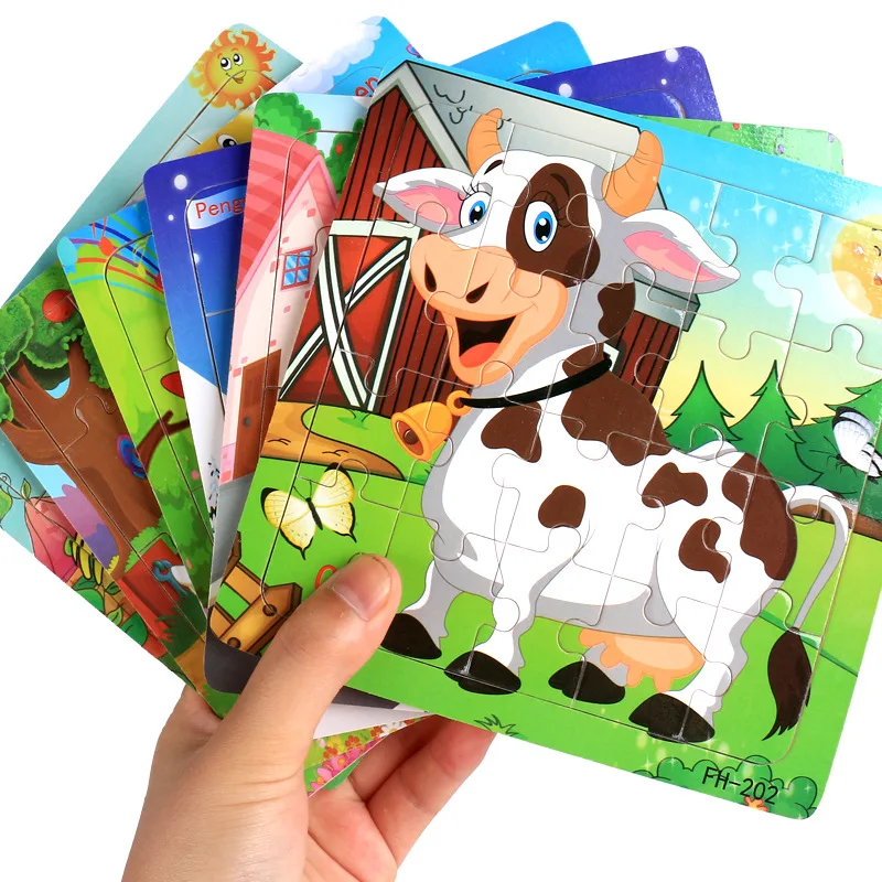 Wholesale Cute Cartoon Kids 20 PCS Wooden  Animals Toy Children Educational Building Blocks Jigsaw Puzzles