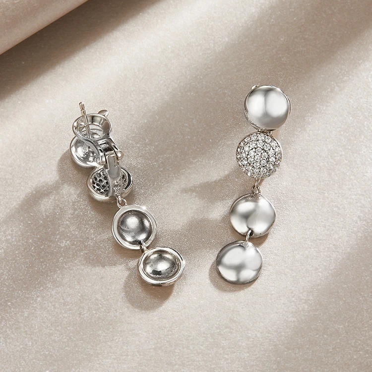  925 Silver Jewelry Sets Cubic Zirconia Lip Bling Necklace Earrings Ring Round Circle