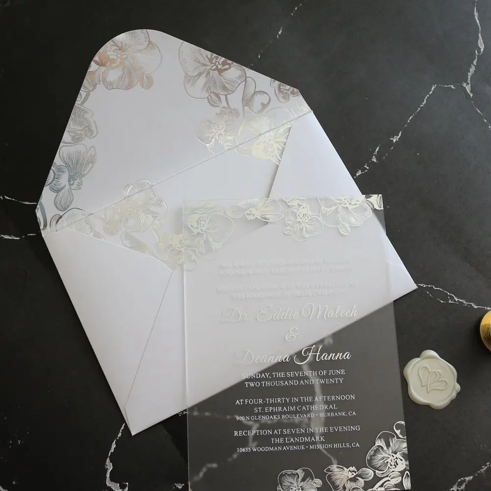 Элегантные Дизайнерские прозрачные акриловые свадебные пригласительные открытки в европейском стиле с конвертом