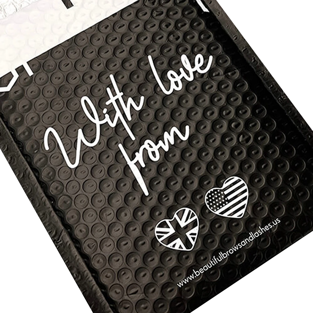 Stock Sizes Waterproof Padded Envelopes Black Bubble Mailers, Customized Logo Self Seal Protective Packaging Poly Bubble Bags