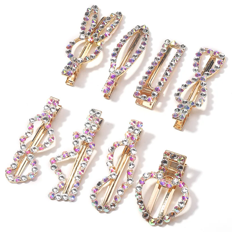 Fashionable rhinestone hair clips geometry duck bill hairpin women hair accessories