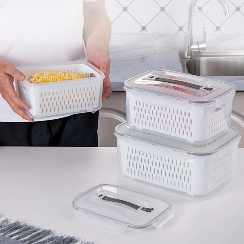 wholesale food grade plastic kitchen organization picnic drainwater basket Keep fresh box