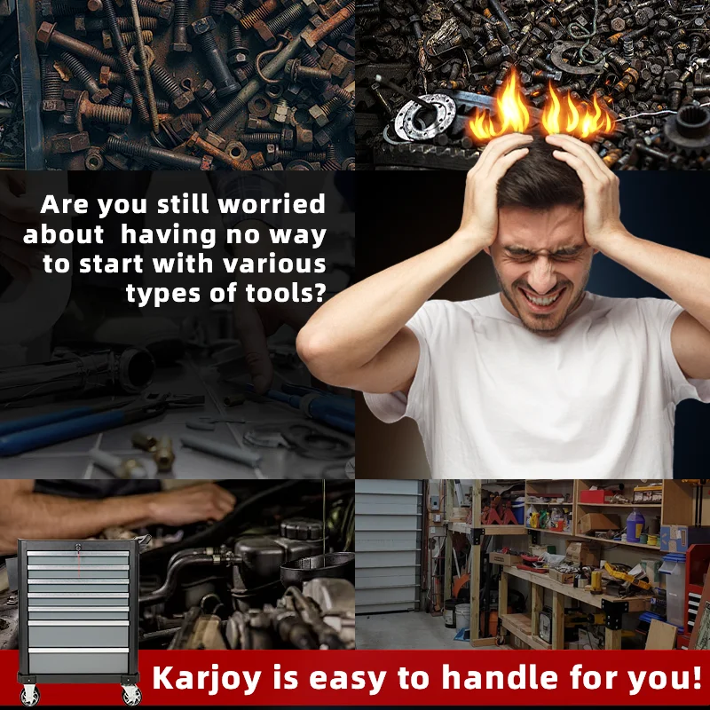 Karjoys 7-Drawer Grey Tool Trolley Iron Auto Repair Workshop Maintenance Tool Cabinet Car Repair Toolbox