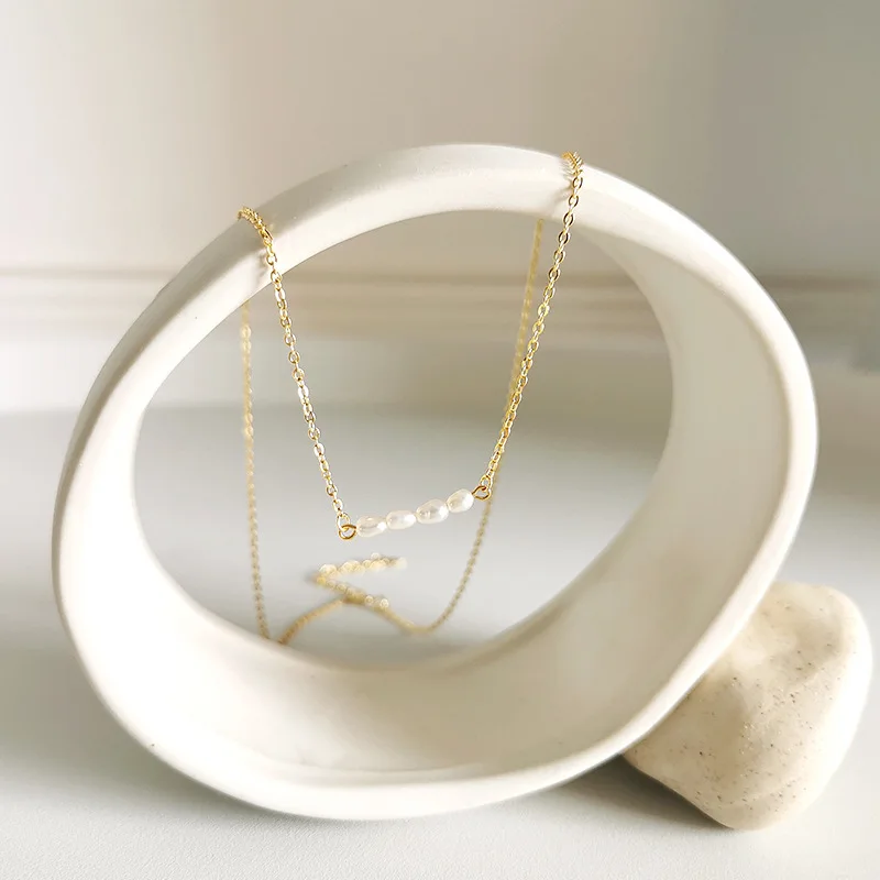 BS49 Trending Freshwater Pearl Necklace 925 Sterling Silver 18k Gold Plated Choke Necklace Jewelry For Women