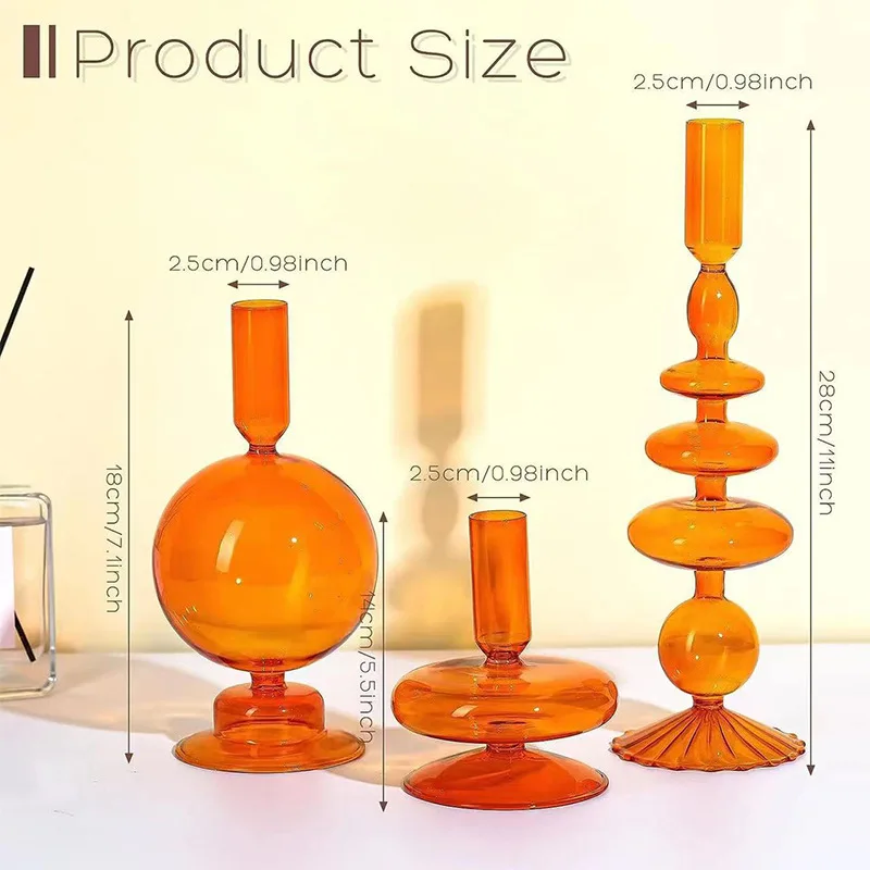 Home Party Decoration Elegant Glass Candlestick Vase Holders Colorful Glass Taper Candle Stand