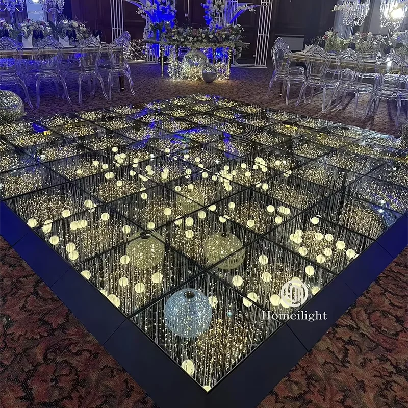 Tempered glass panels waterproof infinity 3D effect mirror dance floor for wedding party