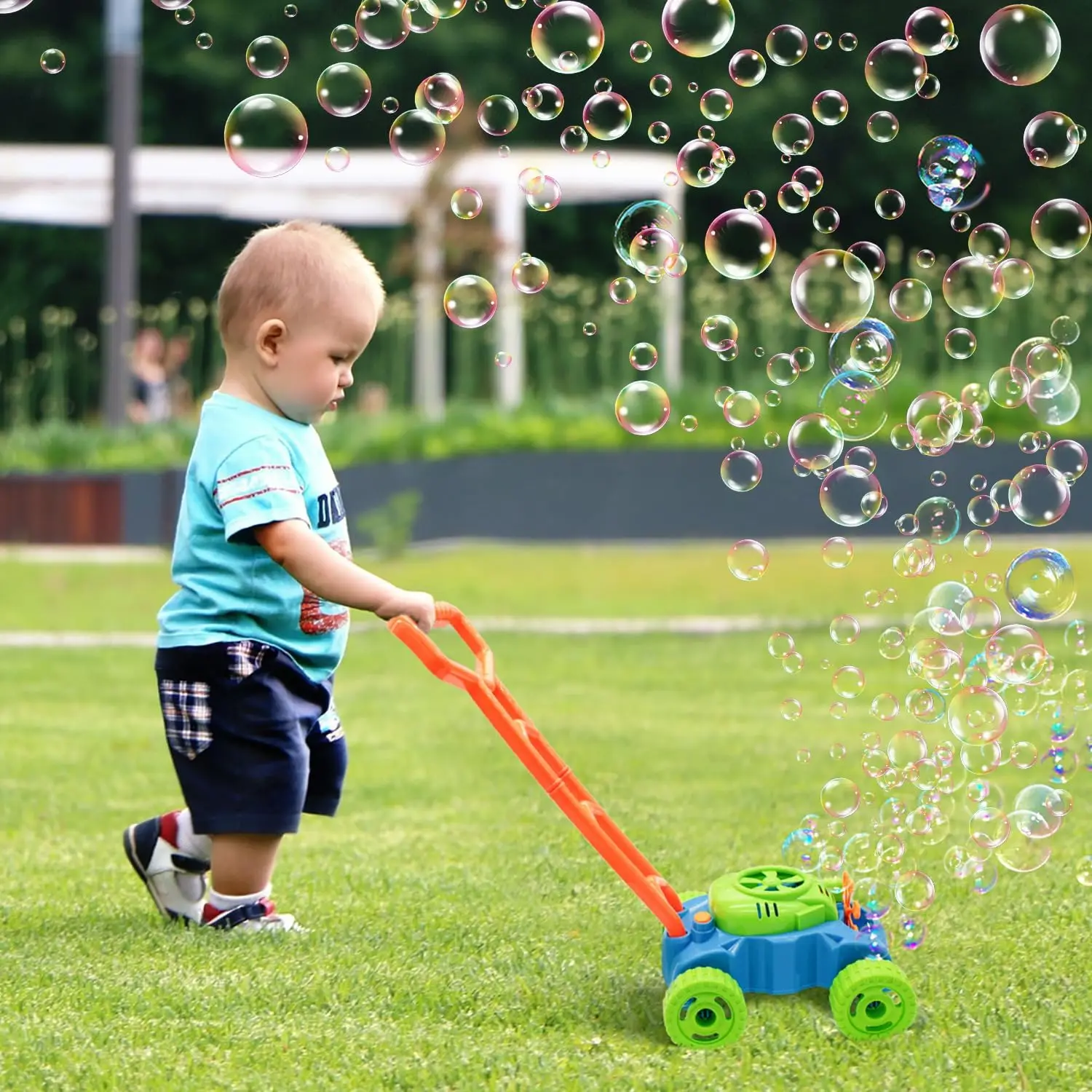 Bubble Lawn Mower Kids Bubble Blower Maker Machine Indoor Outdoor Push Backyard Gardening Toys