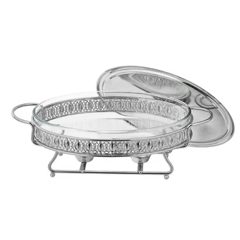 Luxury Gold/Silver Chafing Dish Buffet Food Warmer Set Egg Shape Hotel Glass Chafing Dish