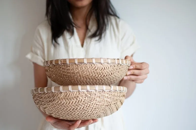 Natural handcrafted Vietnamese bamboo basket open weave