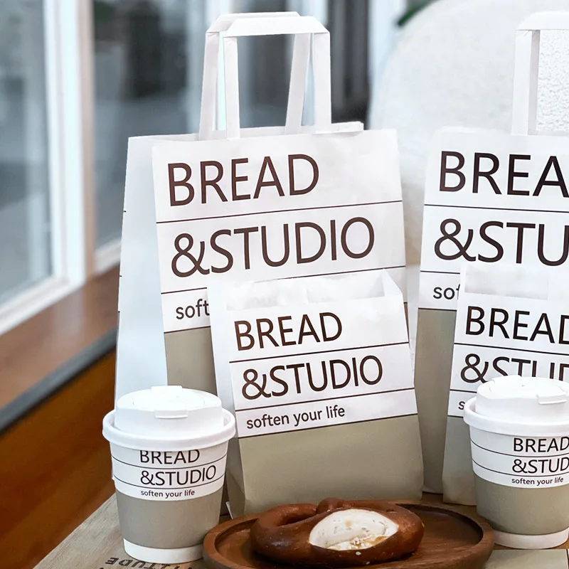 Hot selling custom printing shopping packaging restaurant coffee food delivery carrying reusable kraft paper bags