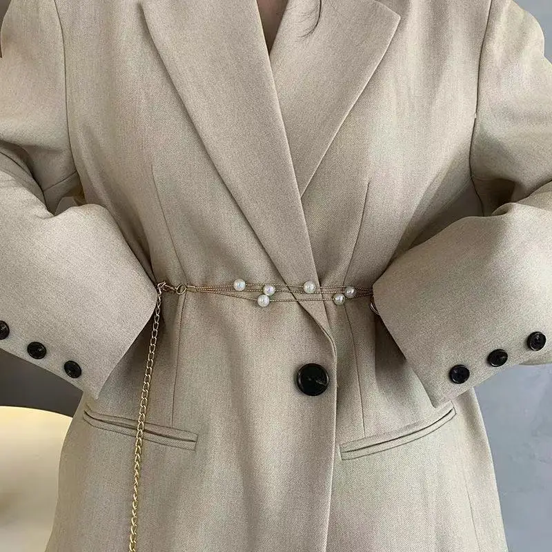pearl waist chain women autumn decorative suit dress cinched waist
