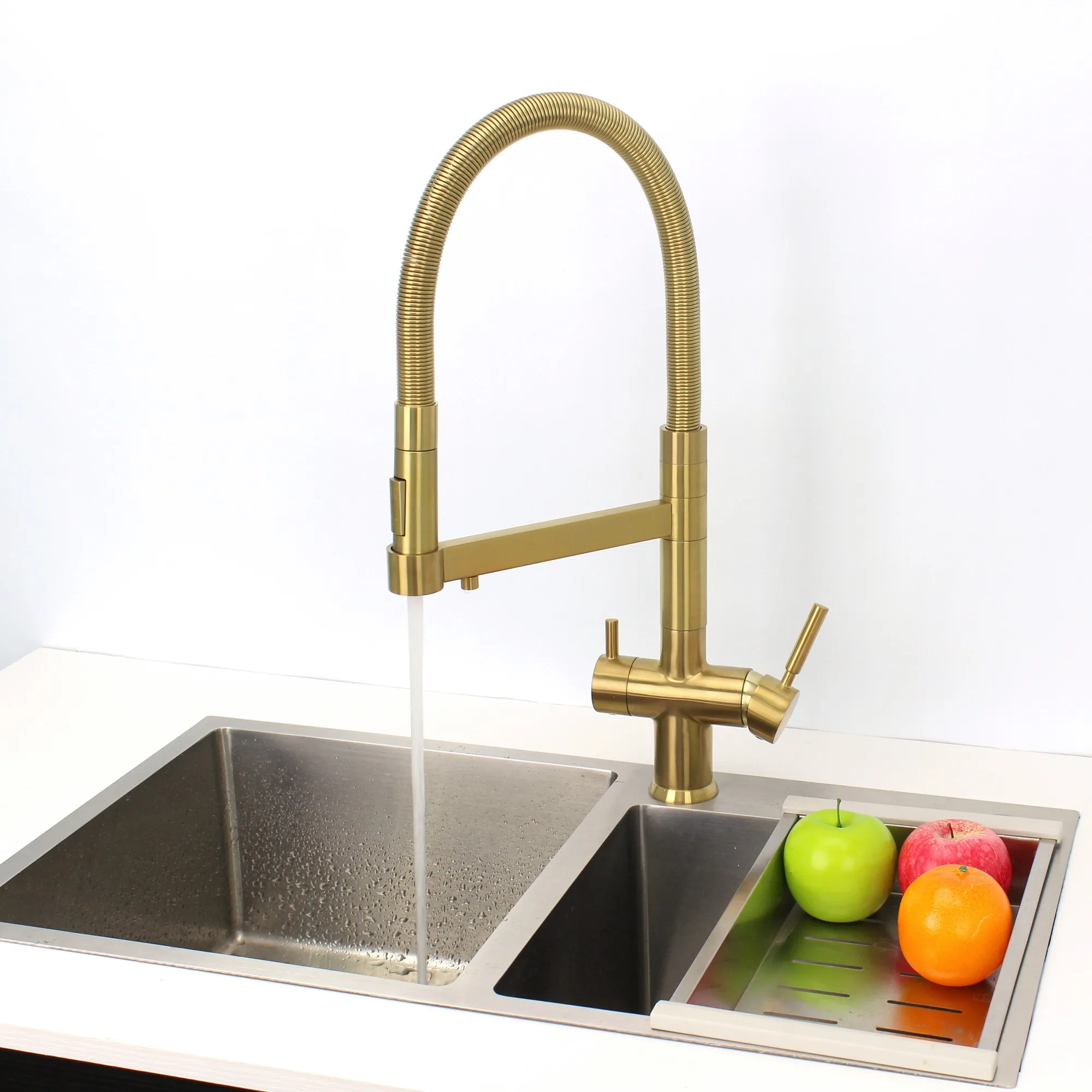 DOGO NEW Design Satin Golden  Soda Filter Chiller Water 5 Way Mixer Water Tap  AISI 304 SS Kitchen Pull Out 5 Way RO Tap