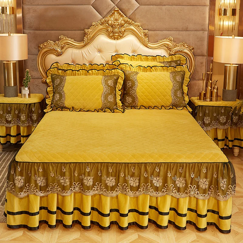 Royal Summer Comforter Bedding Skirt Set, European Ruffle Soft Microfiber Bed Skirt Set/