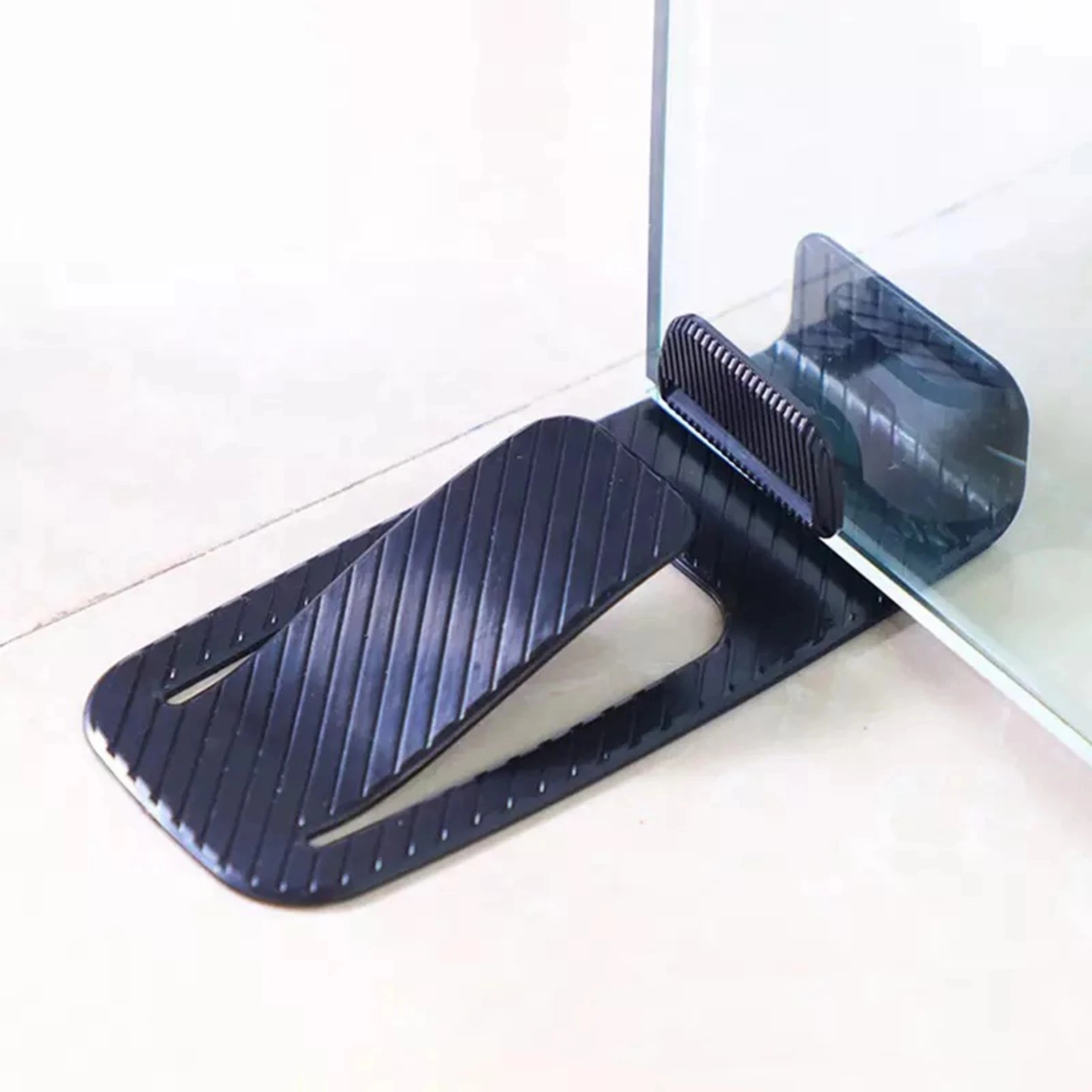 Plastic Safety Door Stop Wall Protector Door Stopper Non-Slip Black Door Buffer Block Wedges Prevent Safety Doorstops set of 2