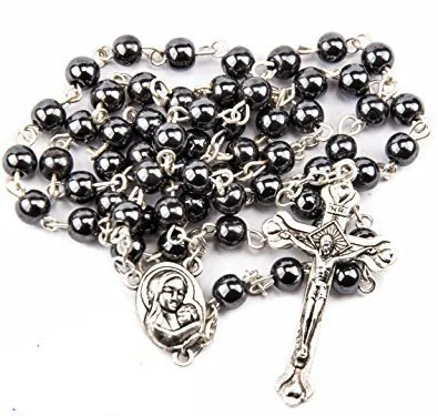Catholic Religious Black Obsidian Hematite Beaded Rosaries in stock wholesale cheaper rosary
