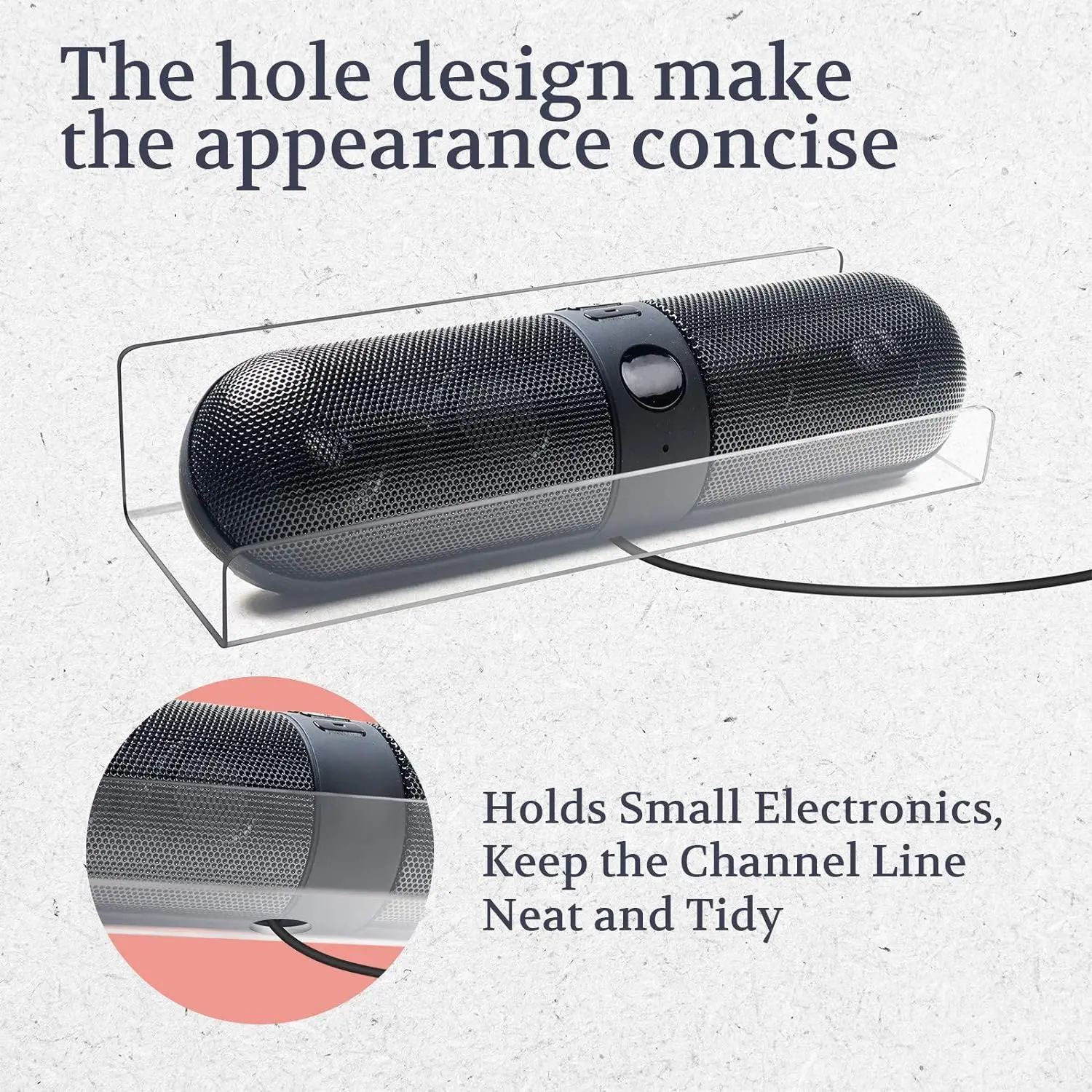 Clear Acrylic Floating Shelf 10', Invisible Wall Mounted Shelf with Cord Hole for Room Bathroom Office Display