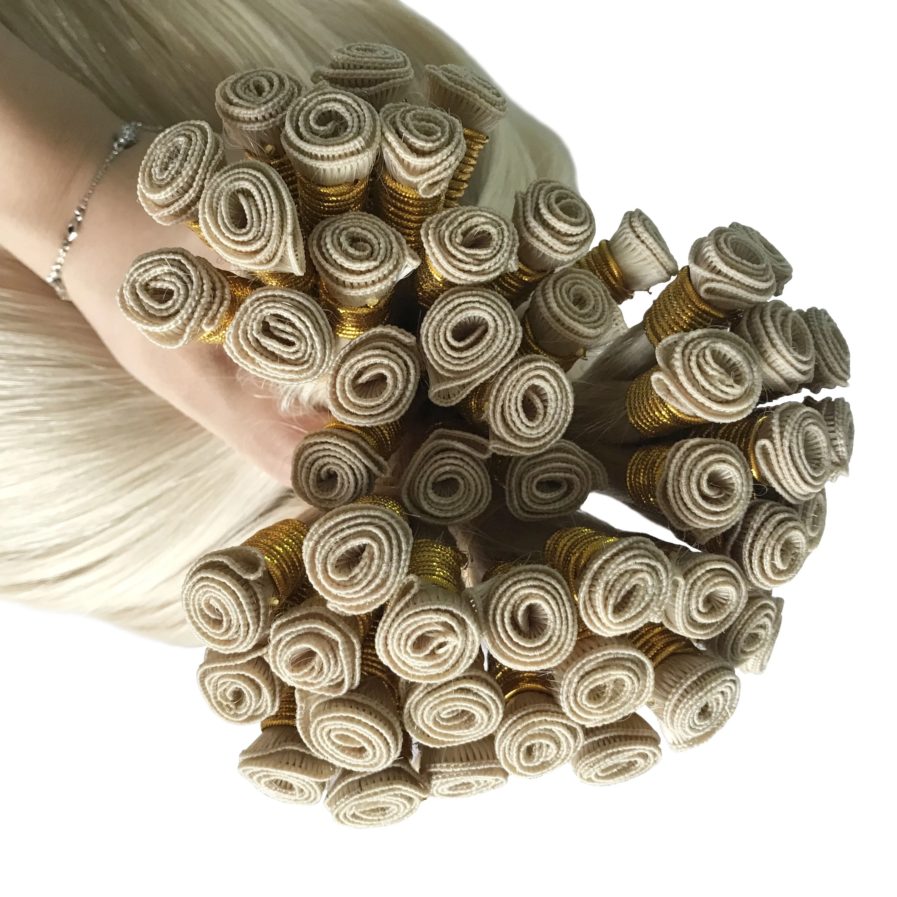 Top quality Peruvian/Malaysian/Brazilian/Russian/ Remy Hair 100%  Hand Tied Weft Hair Extensions From The Same Vendor