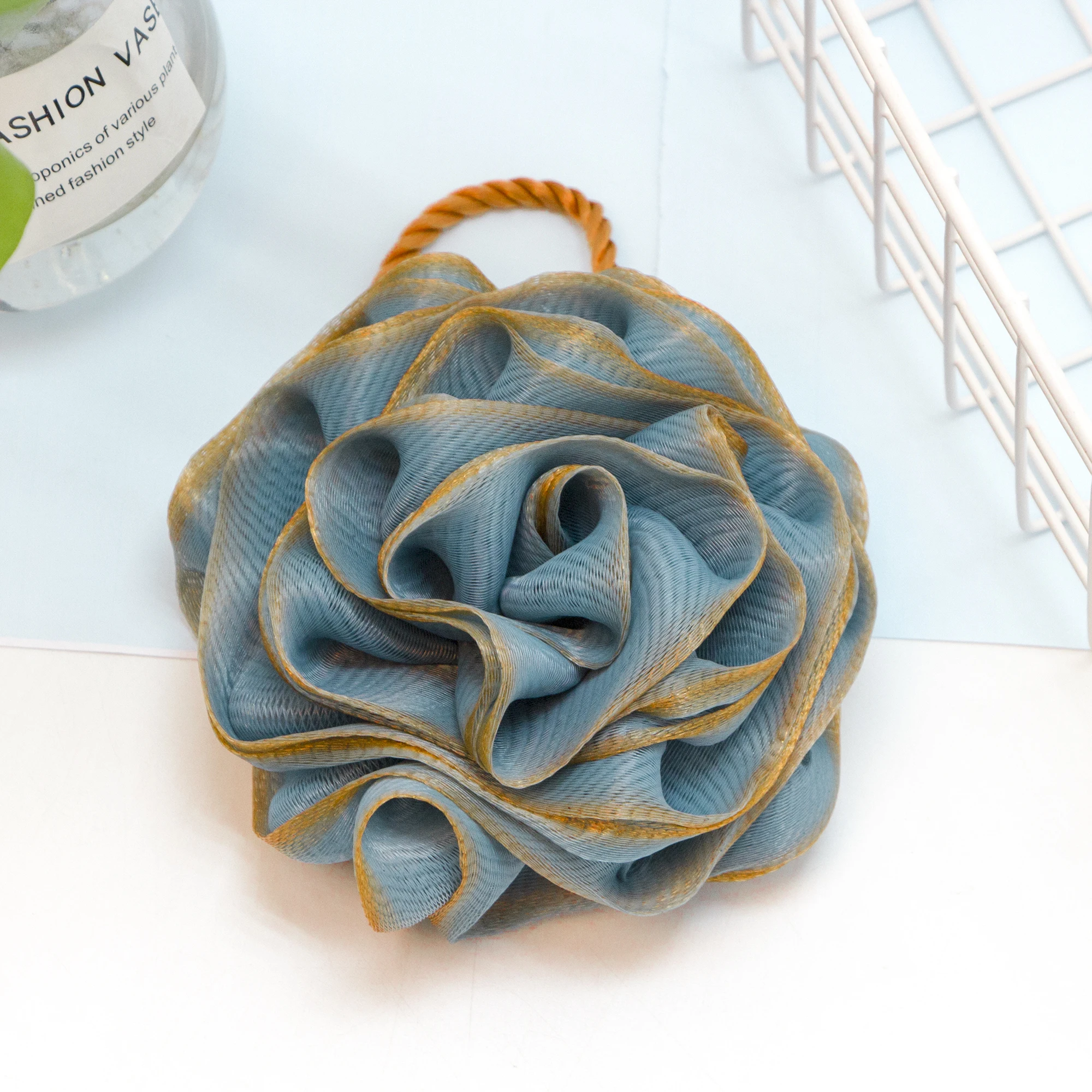 Custom Loofah Sponge Flower Shape Rose Mesh Pouf Exfoliating Shower Bath Sponge Scrubber Ball Luffa Sponge