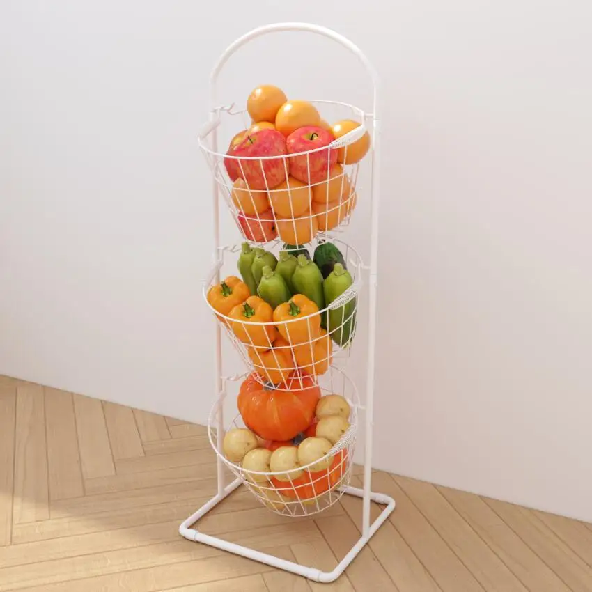 Home 3 Tier Wire Metal Laundry Storage Basket Fruit Display Basket Stand