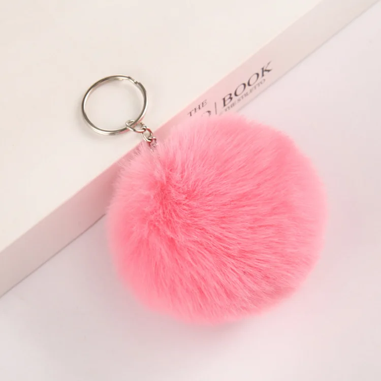 New arrival colorful furry puff ball cute soft car accessories keychains pendant pom pom keychain