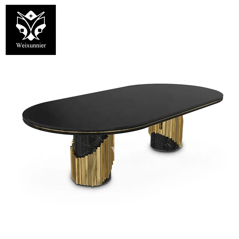 Luxury oval marble top dining tables with round marble stainless steel base dining table Italian dining table set 12 chairs