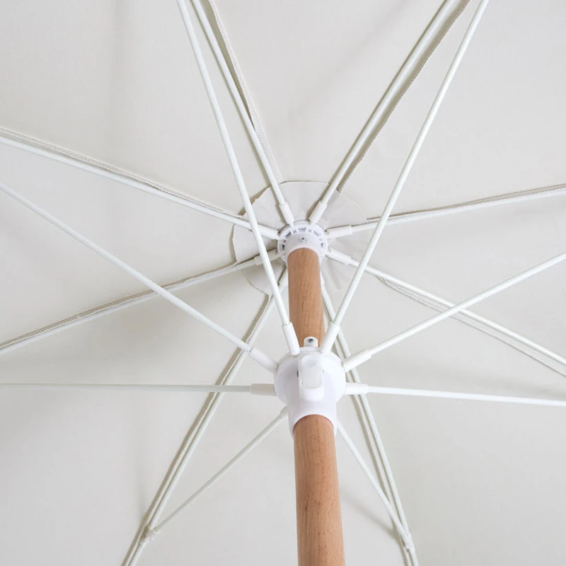 High Quality Luxury Boho Wooden Canvas Outdoor Garden Beach Sun Parasol Canopy White Vintage Fringe Beach Umbrella With Tassels