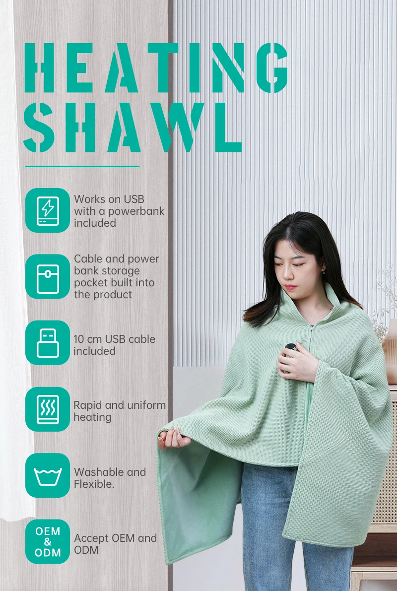 Factory Direct Sale Neck And Shoulder Back Electric Blanket Graphene Heated Wearable Shawl Blanket