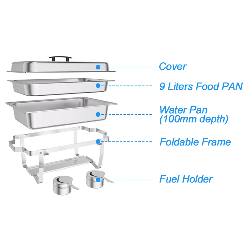 Factory Supplier Custom Design Hot Sale Stainless Steel Buffet Set Gold Chafing Dishes Chafer Dish Buffet Set