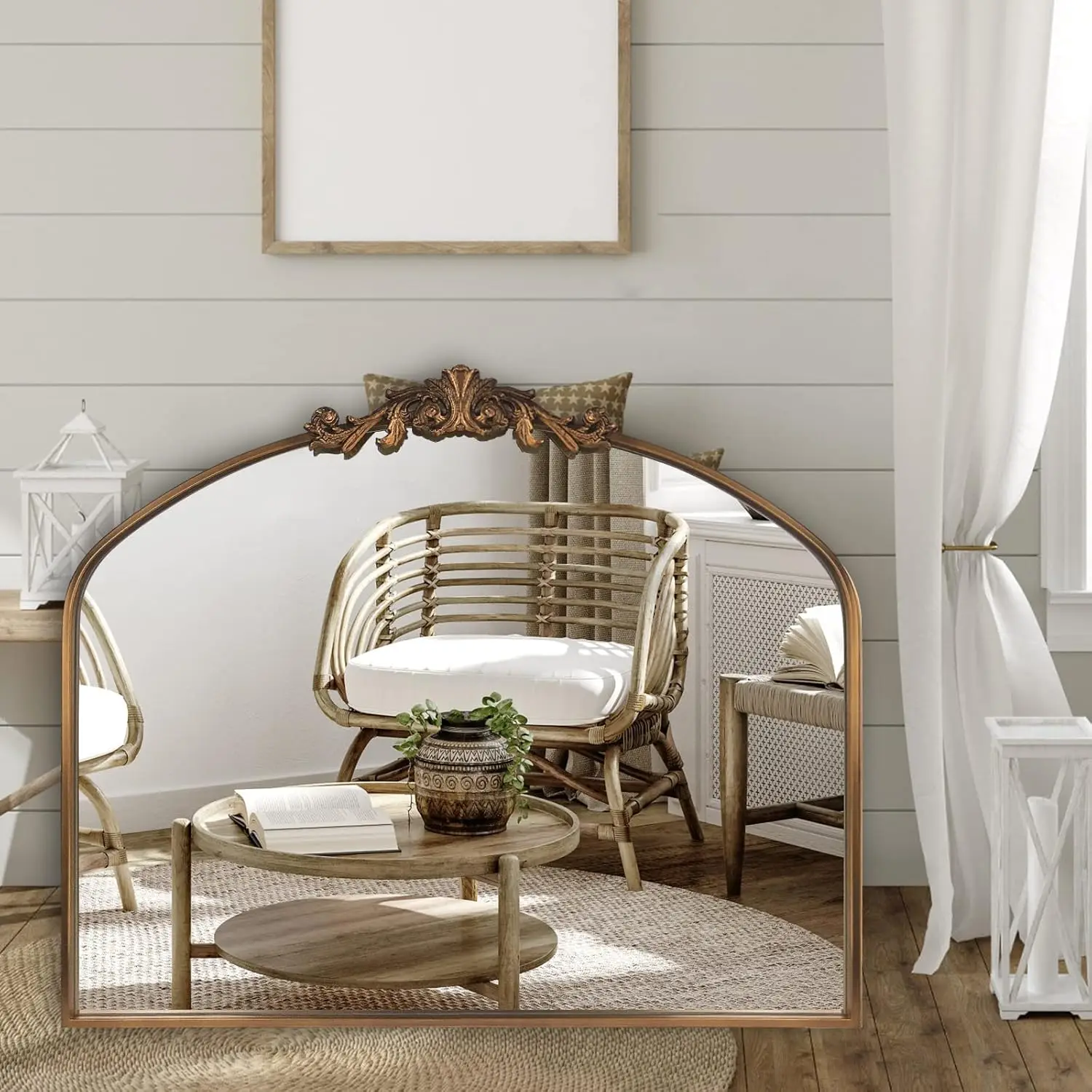 Room Decor Arched Whole Body Vintage Metal Wall mirror Unbreakable gold color Mirror for bedroom living room wall decoration