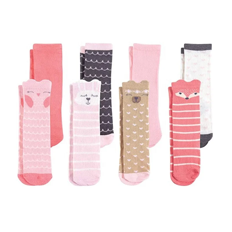 TA240105 Custom Cute 3D Animal Pink Baby Girl Knee High Cotton Knitted Baby Socks