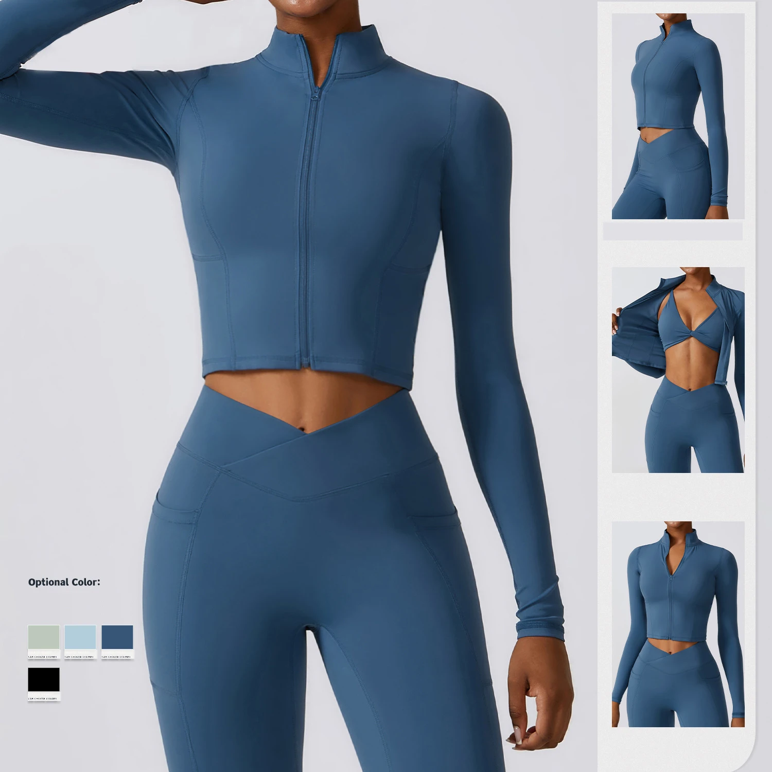 Custom Logo  Long Sleeve High Neck Jacket  lulu Running Training Slim Fit Fast Dry Sports Top Long Sleeves Yoga Tops Women