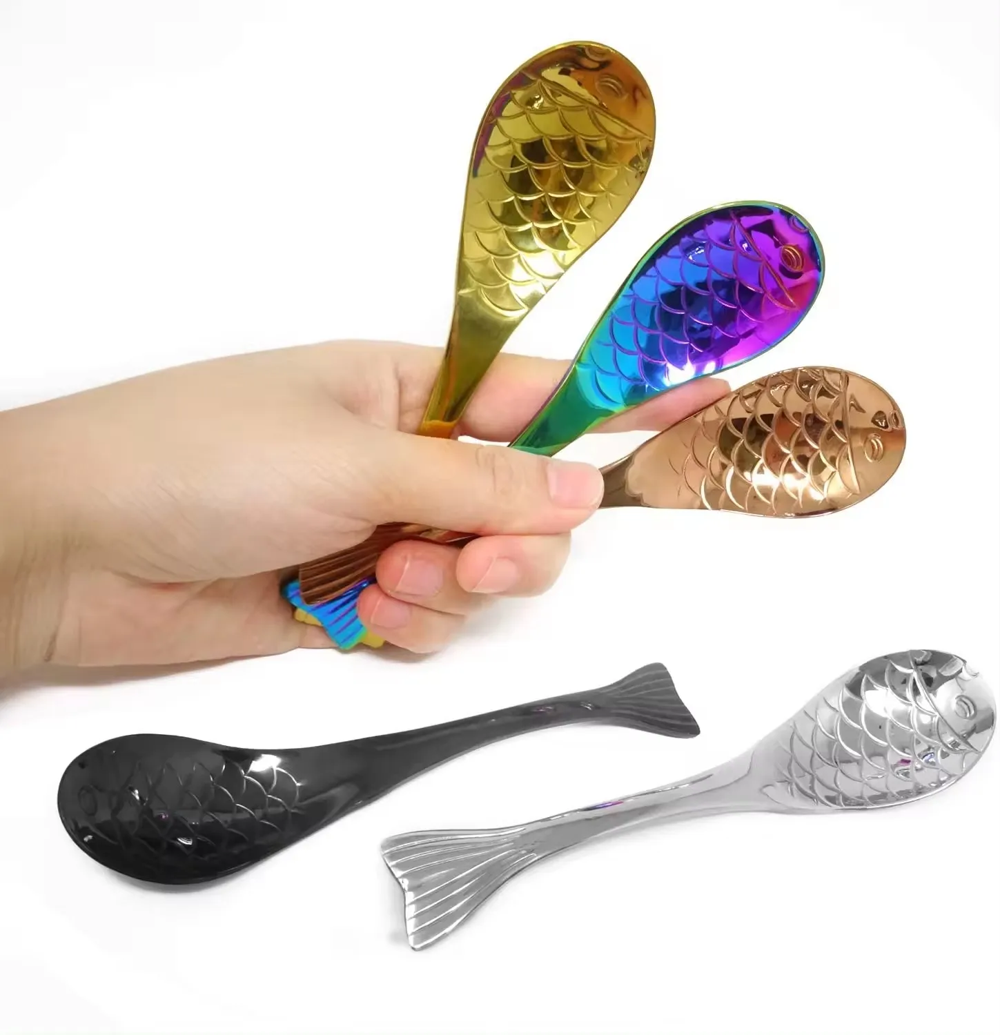 Silver Fish Spoon 304 Stainless Steel Asian Soup Spoon Short Handle Spoon for Dessert Coffee